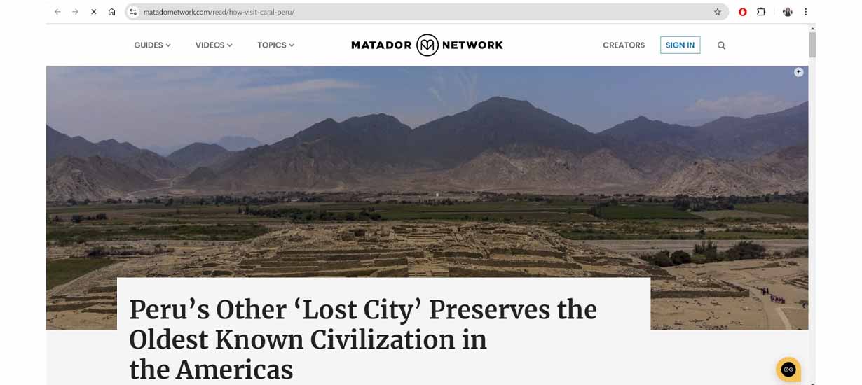 Ciudad Sagrada de Caral destaca en reconocido portal web de Nueva York